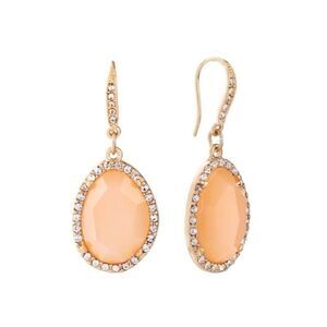 Coral Rhinestone White Crystal Floral Gold Hook Dangle Statement Earrings